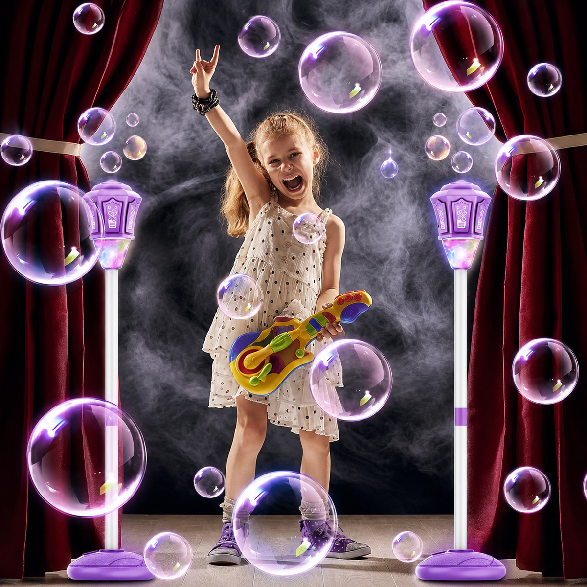 Bubble Machine Lamp with Light, Rechargeable Outdoor Summer Bubbles Toys for Kids & Adults, Bubble Blower and Wand Toy, Birthday Christmas Party Gifts for Toddlers Teens Blue