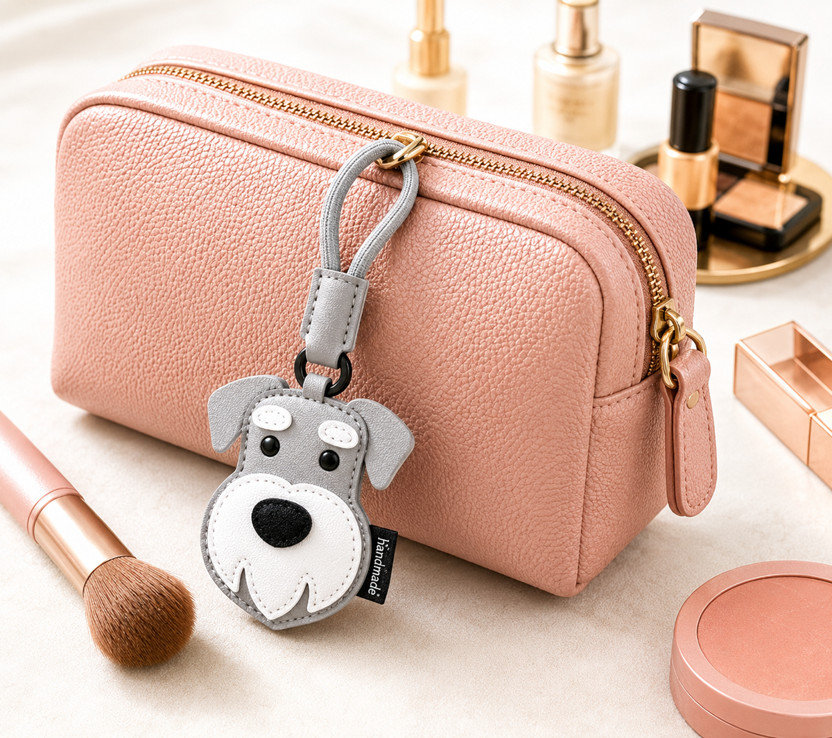 KEYCHAIN - Dog Face, Bag Charm - Light Gray