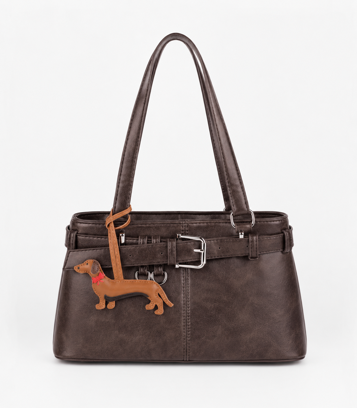 KEYCHAIN - Dachshund Leather Bag Charm Key - Tan