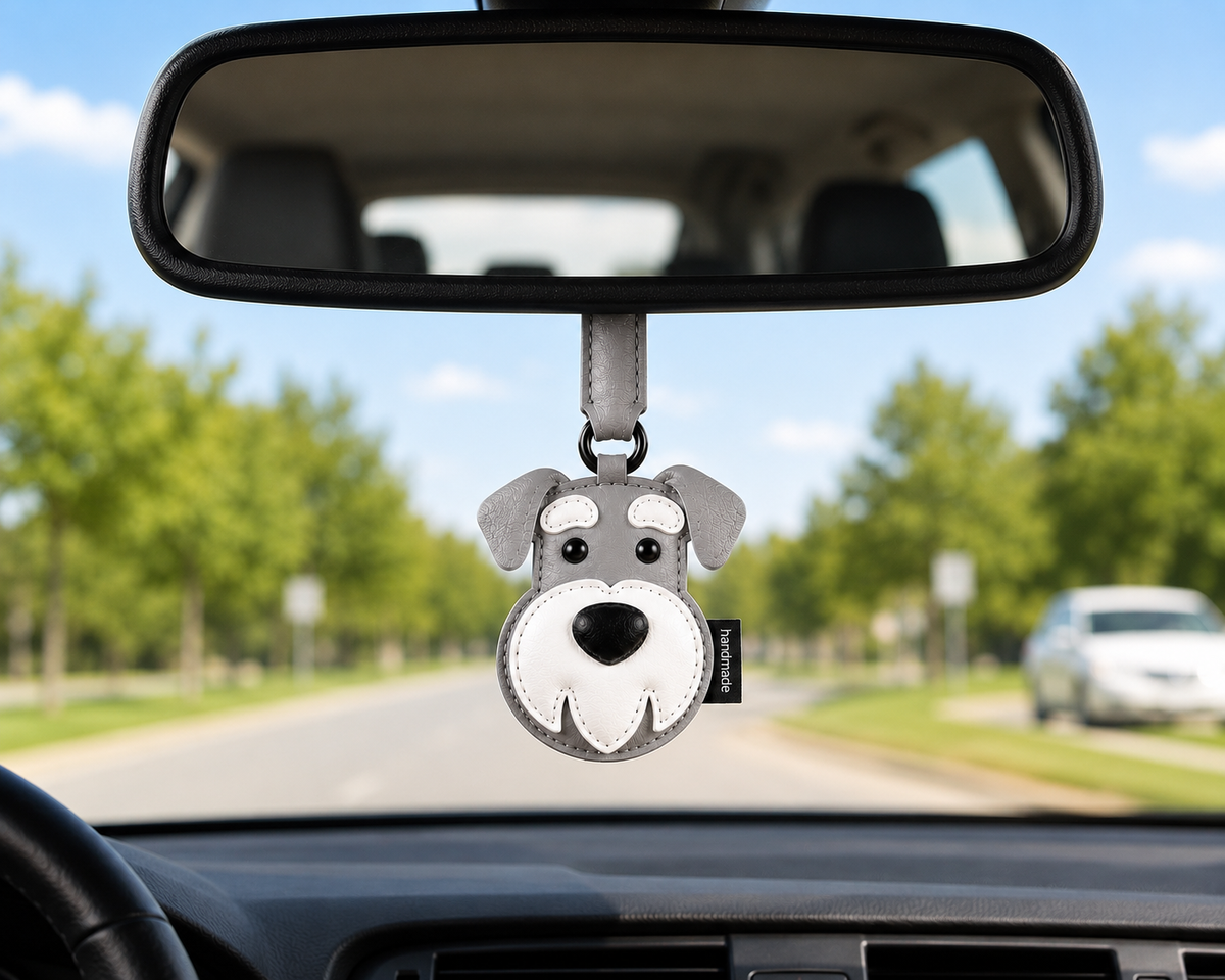 KEYCHAIN - Dog Face, Bag Charm - Light Gray
