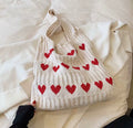 TOTE BAG 🖤🤍 Heart Knit Tote Bag – Cute, Cozy & Perfect for Everyday Use 🤍🖤