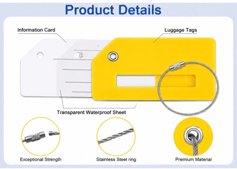 Personalized Luggage Silicone Tags – Durable Travel Tags with Stainless Steel Loop ✈️🧳 (4pcs)