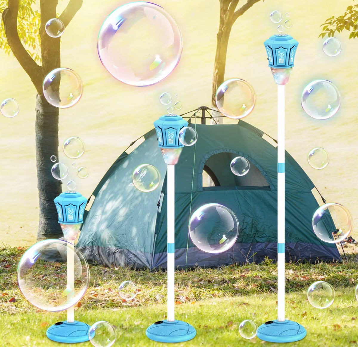 Bubble Machine Lamp with Light, Rechargeable Outdoor Summer Bubbles Toys for Kids & Adults, Bubble Blower and Wand Toy, Birthday Christmas Party Gifts for Toddlers Teens Blue