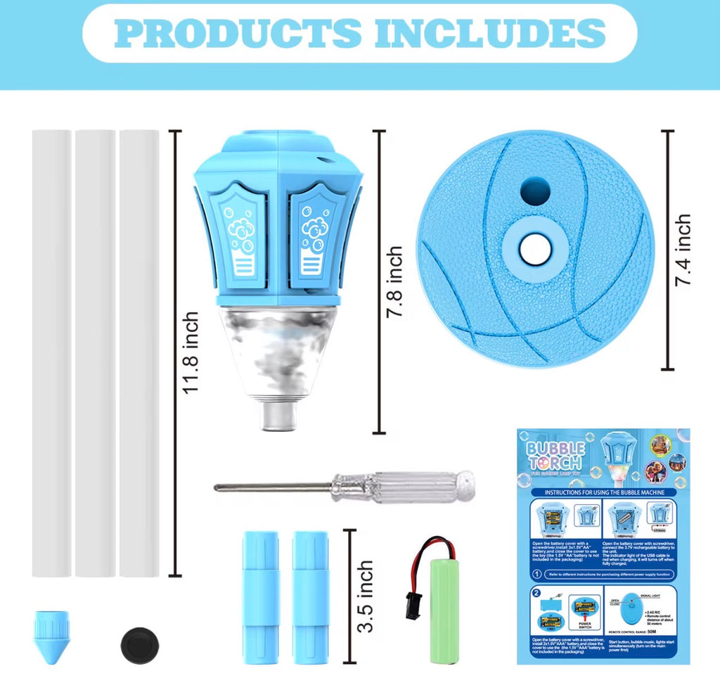 Bubble Machine Lamp with Light, Rechargeable Outdoor Summer Bubbles Toys for Kids & Adults, Bubble Blower and Wand Toy, Birthday Christmas Party Gifts for Toddlers Teens Blue