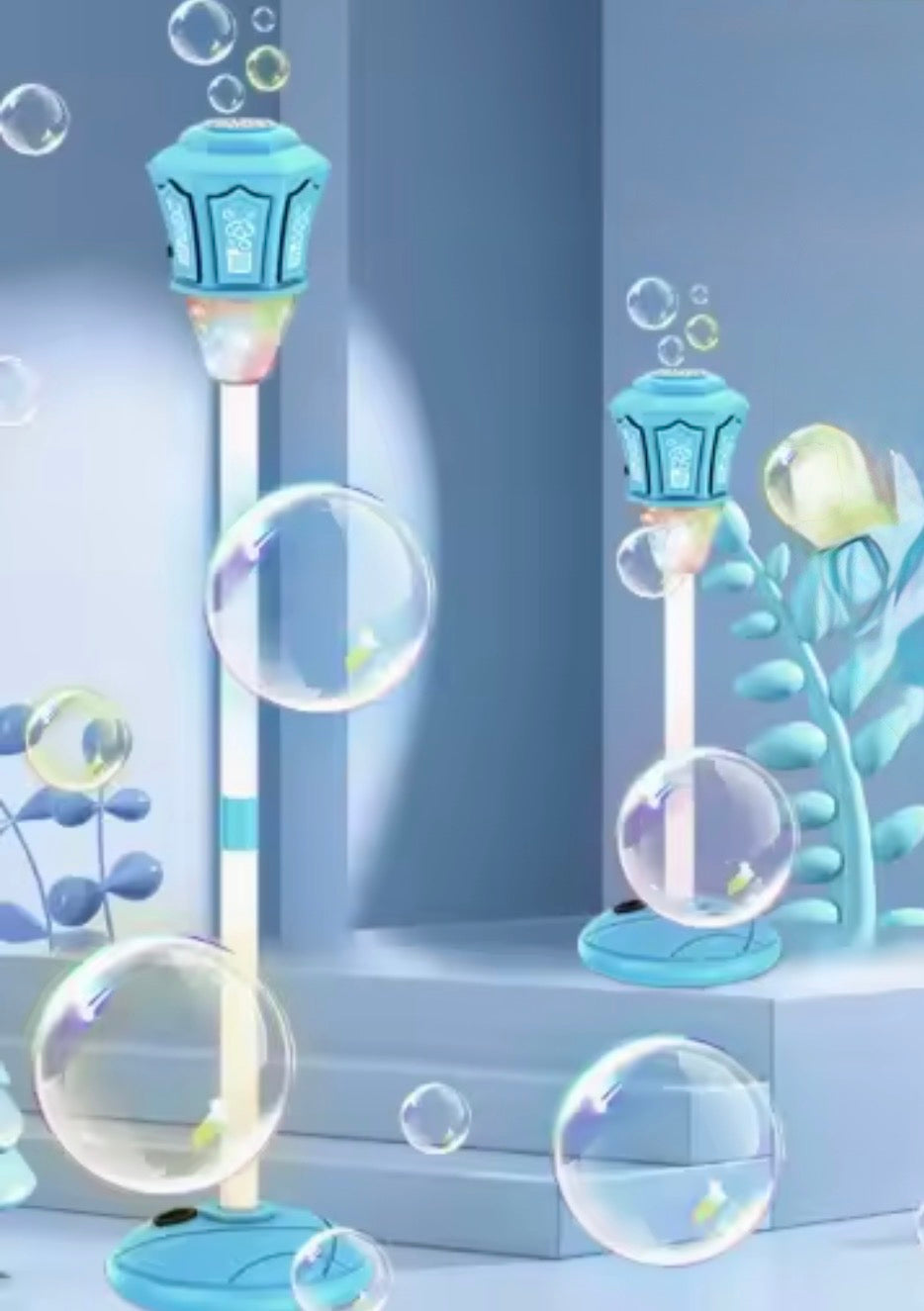 Bubble Machine Lamp with Light, Rechargeable Outdoor Summer Bubbles Toys for Kids & Adults, Bubble Blower and Wand Toy, Birthday Christmas Party Gifts for Toddlers Teens Blue