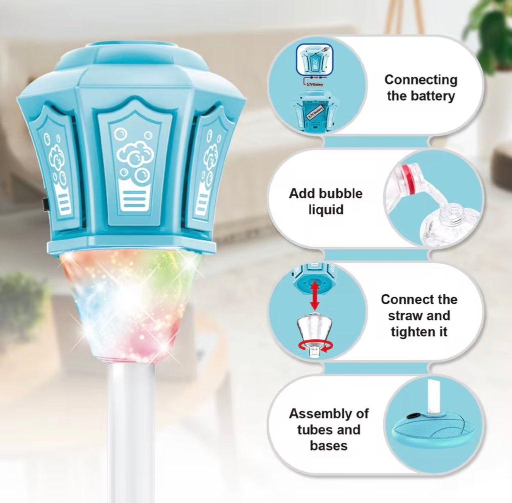 Bubble Machine Lamp with Light, Rechargeable Outdoor Summer Bubbles Toys for Kids & Adults, Bubble Blower and Wand Toy, Birthday Christmas Party Gifts for Toddlers Teens Blue