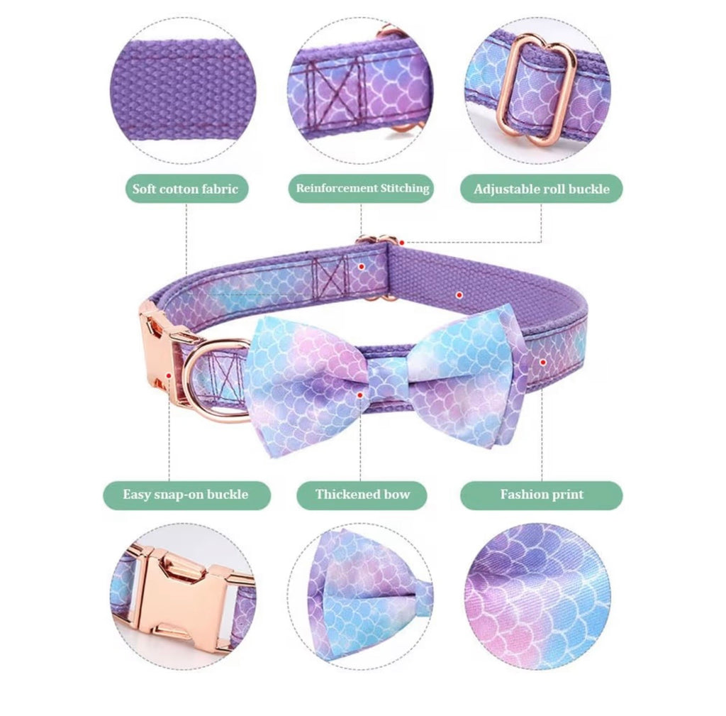 Floral Dog Collar with Bow Tie (Medium)