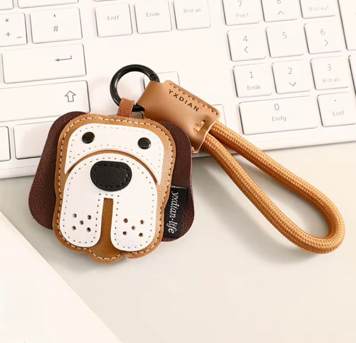 KEYCHAIN - Cute Dog Face Series Leather Keychain - Adorable Versatile Bag/Car/Key Charm