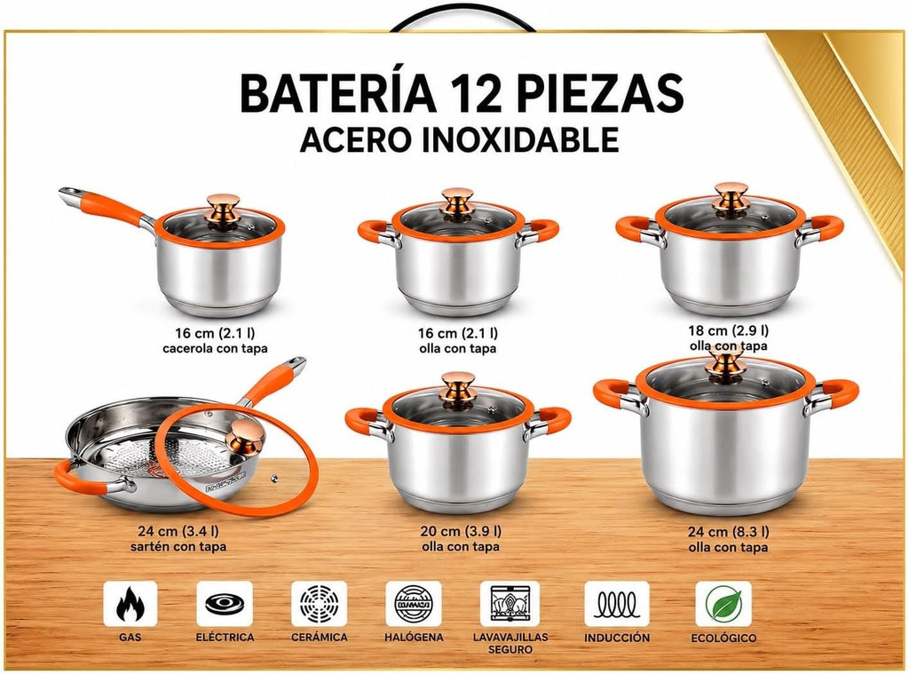 Stainless Steel GALES PREMIUM-ORANGE 12-Piece Stainless Steel Cookware Set