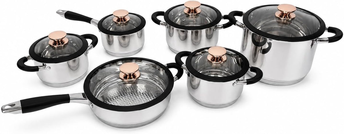 Stainless Steel PREMIUM-BLACK 12-Piece Stainless Steel Cookware Set