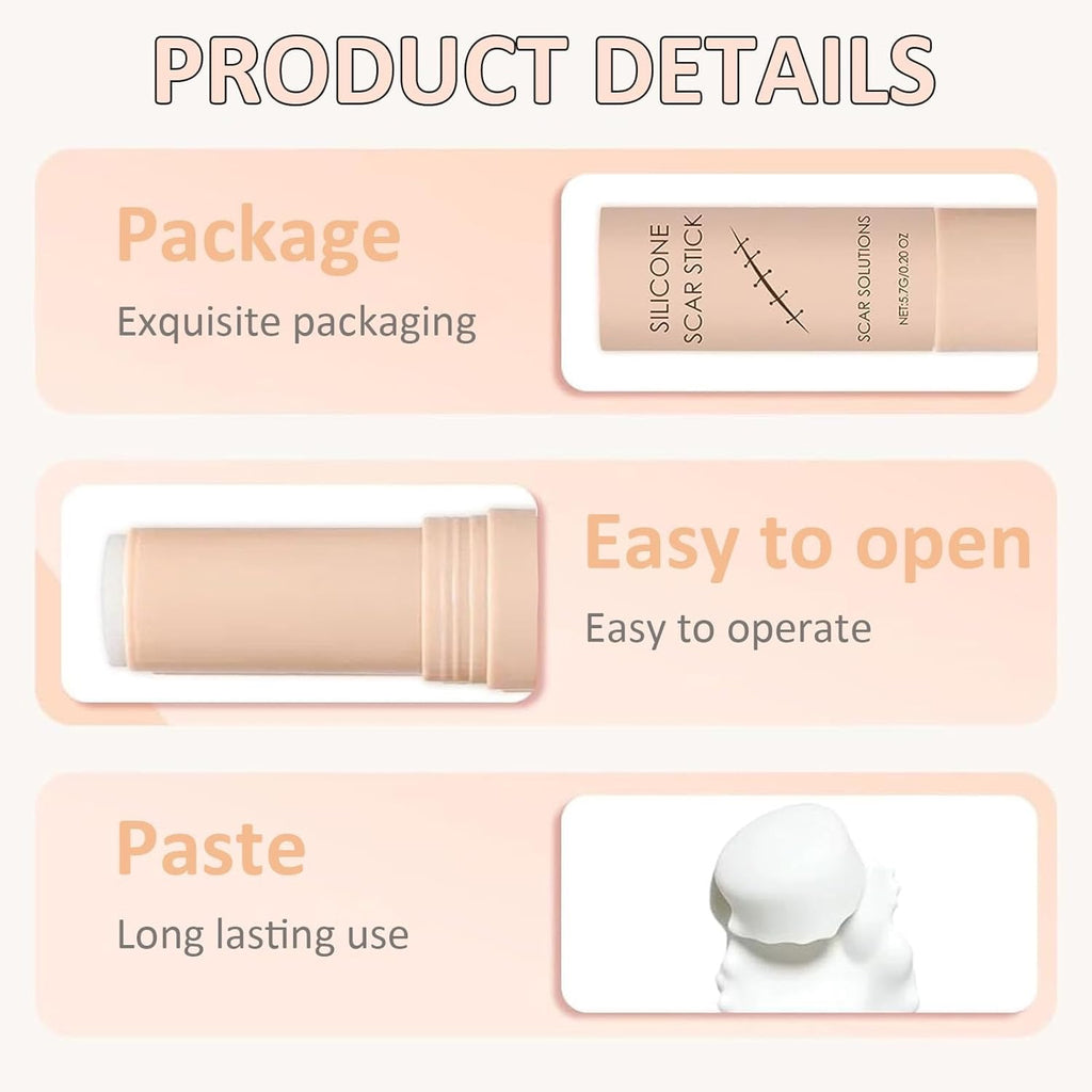 Silicone Scar Stick, Silicone Stick for Face and Body, Help to Improve the Appearance of Scars, For Use After Surgery, Acne, Burns, Cuts, Lightweight Easy to Use (1Pc)
