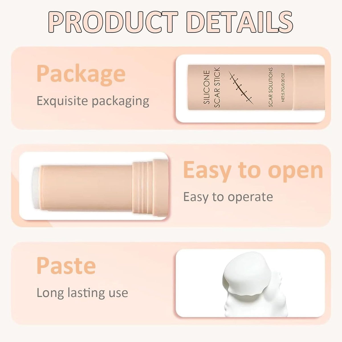 Silicone Scar Stick, Silicone Stick for Face and Body, Help to Improve the Appearance of Scars, For Use After Surgery, Acne, Burns, Cuts, Lightweight Easy to Use (1Pc)