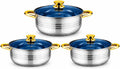 Stainless Steel Pots and Lids Set with Gold Handles Induction Ready, Includes Lids, 6-Piece Set