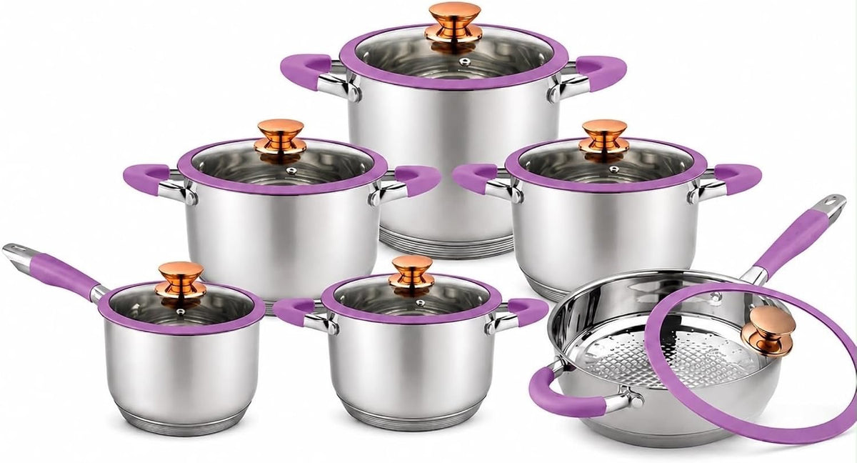 Stainless Steel Cookware Set Induction Ready Purple 12-Piece Set, Induction Compatible, Stainless Steel, Purple Finish, Complete Cookware