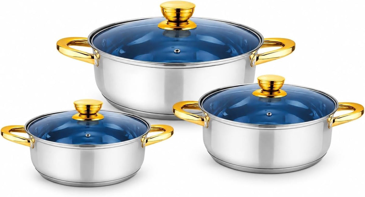 Stainless Steel Casserole Set with Glass Lids | Induction Ready, Glass Lids Included, 6-Piece Set