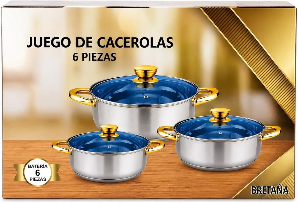 Stainless Steel Casserole Set with Glass Lids | Induction Ready, Glass Lids Included, 6-Piece Set