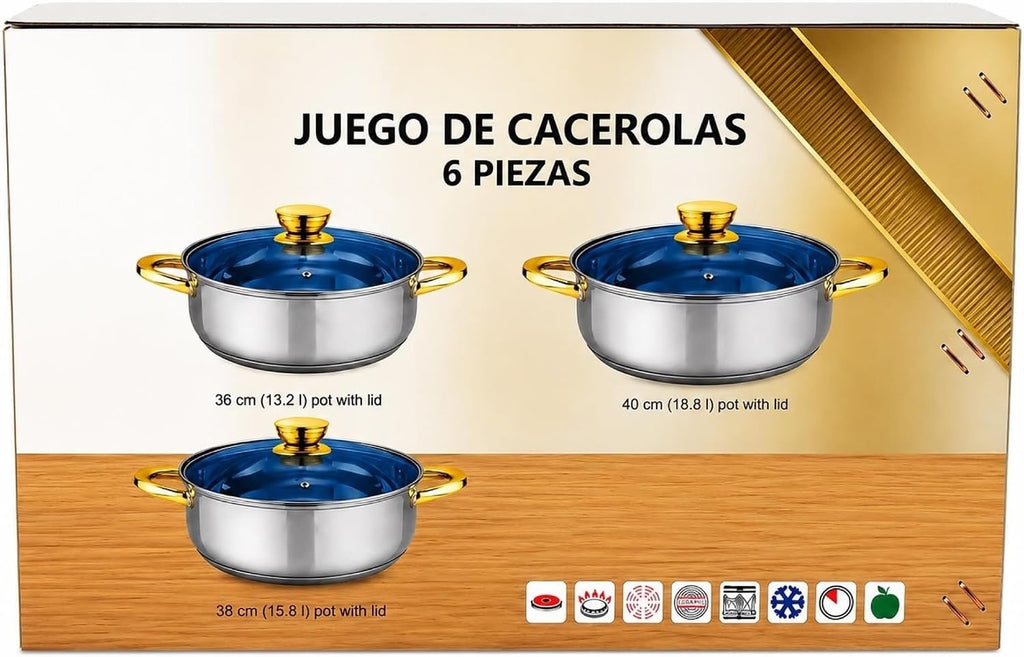 Stainless Steel Casserole Set with Glass Lids | Induction Ready, Glass Lids Included, 6-Piece Set