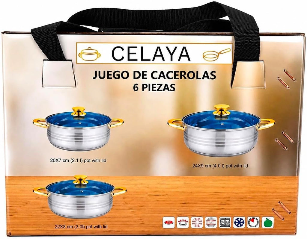 Stainless Steel Cookware Set with Glass Lids 6-Piece Set, Glass Lids, Stainless Stee