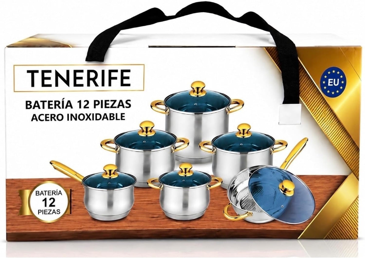 Stainless Steel Cookware Set with Glass Lids Induction Ready, 12-Piece Set, Glass Lids Included
