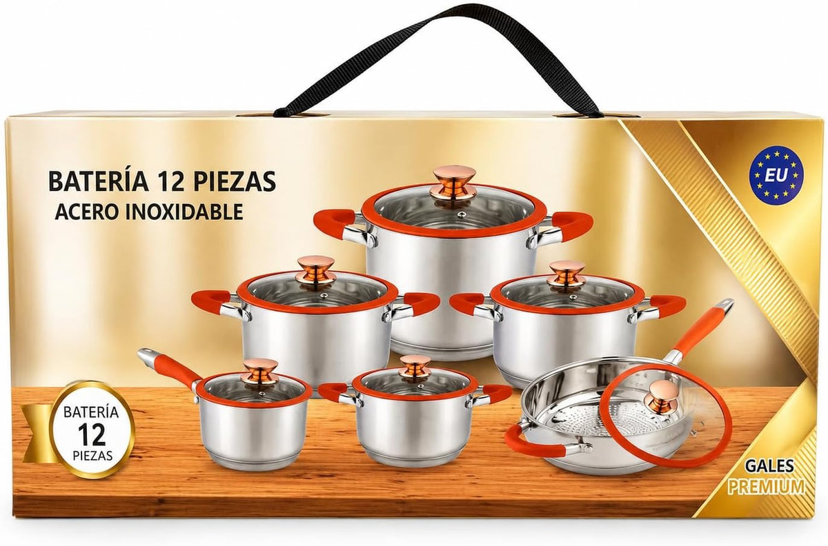 Stainless Steel GALES PREMIUM-ORANGE 12-Piece Stainless Steel Cookware Set