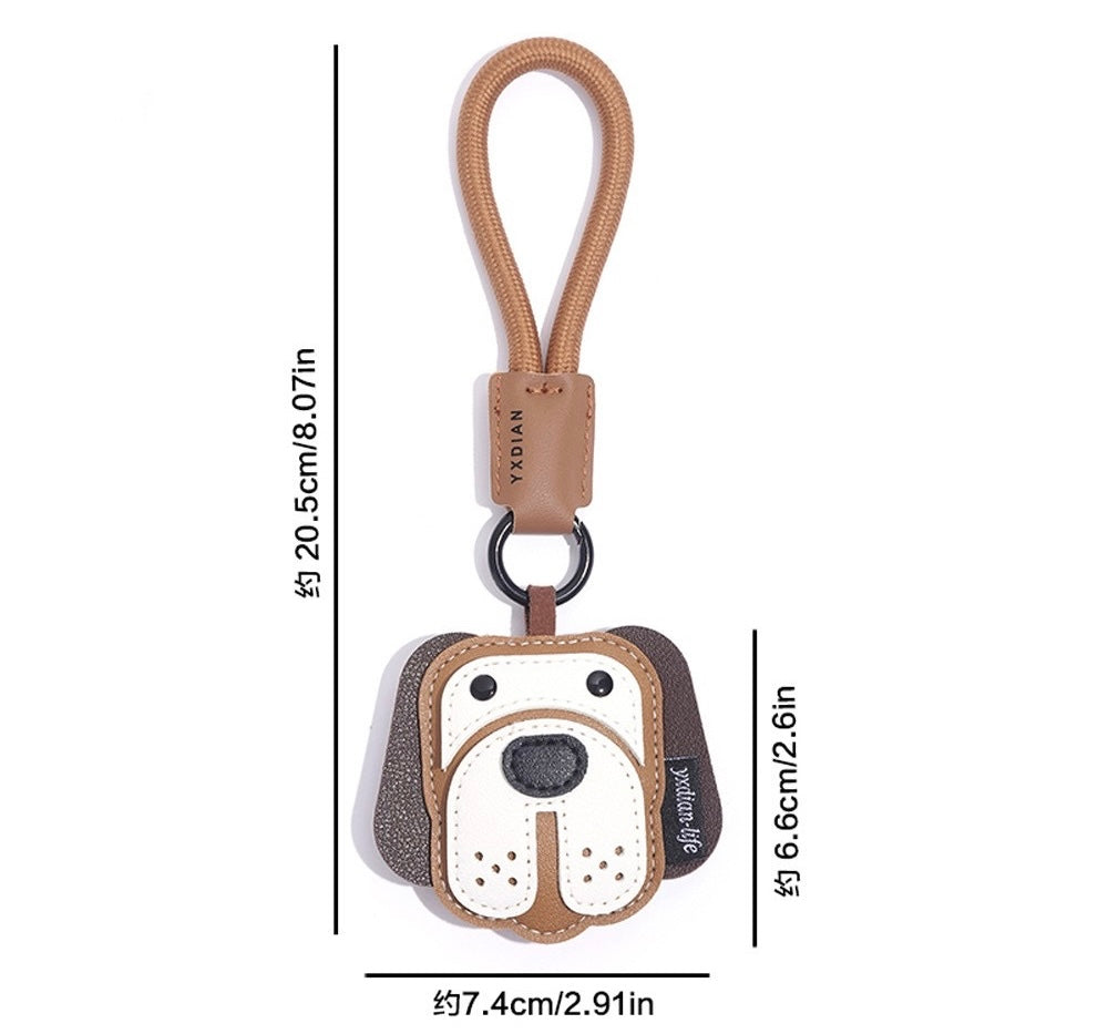 KEYCHAIN - Cute Dog Face Series Leather Keychain - Adorable Versatile Bag/Car/Key Charm