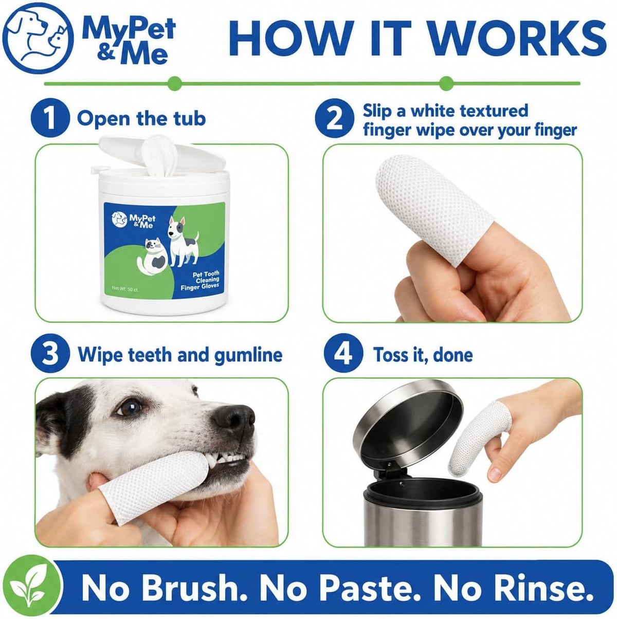 My Pet & Me Dog Dental Wipes – 50 Ct | Tooth & Teeth Cleaning Finger Wipes for Dogs & Cats | No Brush or Paste | Wipes Away Plaque & Debris for Fresh Breath | Individually Wrapped, Gentle on Gums