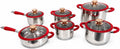 Stainless Steel PREMIUM RED 12-Piece Stainless Steel Cookware Set | Induction Ready, 12 Pieces, Red